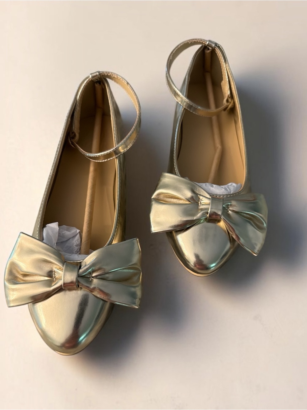 Janie and Jack Metallic Gold Bow Ankle-Strap Flats for Girls
